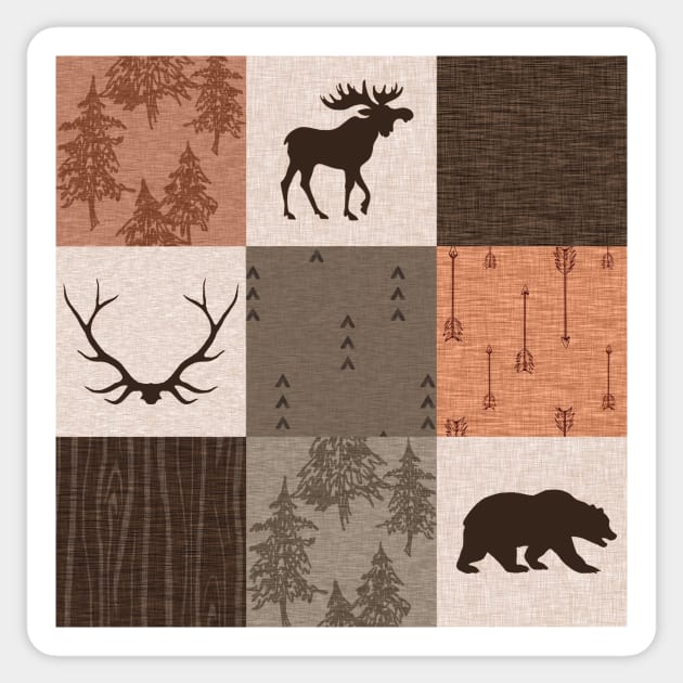 woodland patchwork - rust/brown Sticker by SugarPineDesign